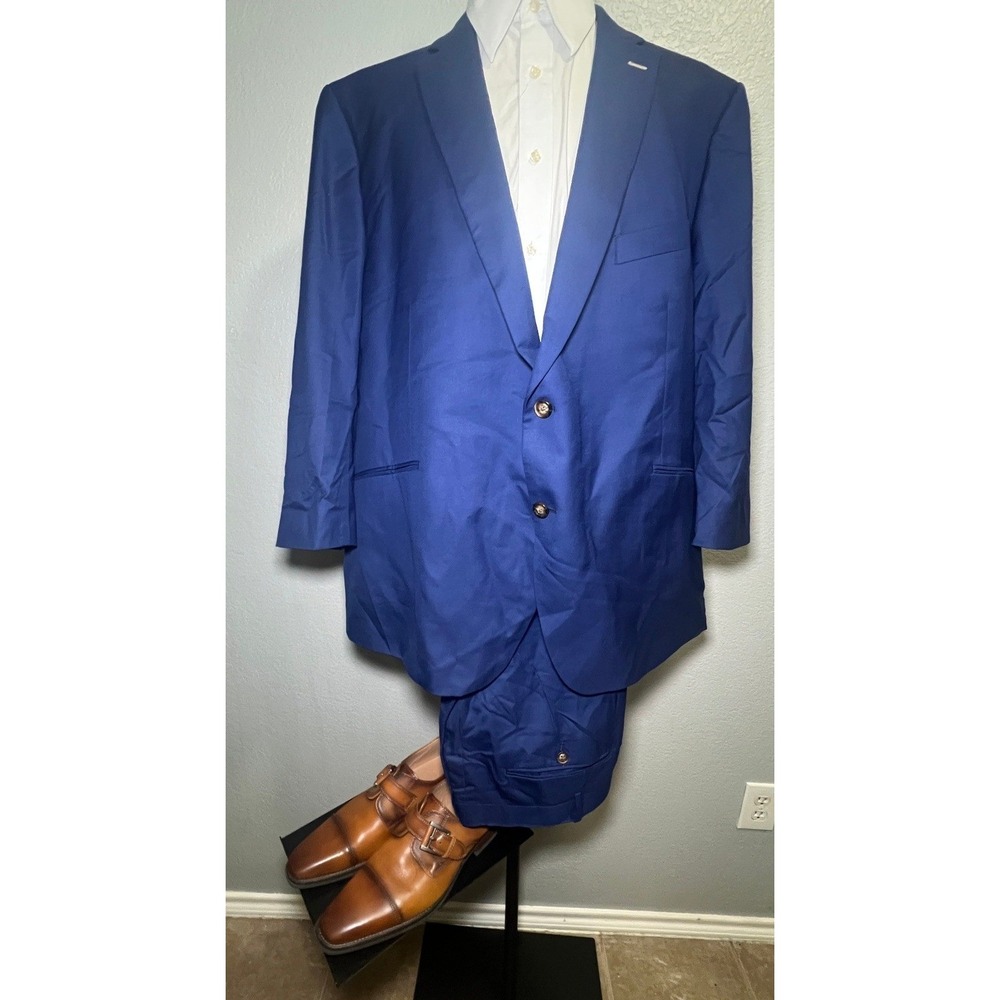Indochino Mens 56/58L Royal Blue 100% Wool 2 Piece Suit Custom Lining